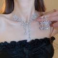 Elegant silver butterfly jewelry set with sparkling zircon necklace and stud earrings - 13# Necklace-Silver