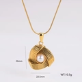 Dettaglio del ciondolo a spirale dorato retrò con perla e indicazione delle dimensioni - Stile Perla Intrecciata a Spirale (Stile 8)