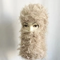 Beige knitted balaclava mask in soft plush fabric for winter warmth and protection - One Size / Beige