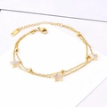 Detailed view of dual-layer 18K gold stainless steel bracelet with shell stars and beads - P402 Star Anklet