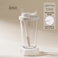 710ml clear Tritan boba cup with light grey lid and telescopic straw on stone base - 24oz / Light Gray