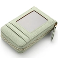 Green leather card holder with zipper closure and transparent ID window - Light Green