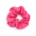 Pink satin silk scrunchie with a glossy finish for hair styling on white background - Pink