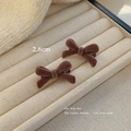 Pair of dark brown velvet bow hair clips for women, 2.6cm small side duckbill clips - Flocked Bow Small Duckbill Clip-2.6cm / Dark Coffee
