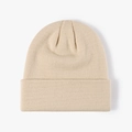 Beige ribbed knit beanie hat for men and women with double-layer warm thermal design - Beige