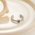 Ear cuff de cuentas plateadas con incrustación de turquesa en bandeja cerámica - Estilo Cuenta Redonda Piedra Verde (A134-1#)