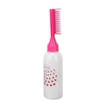 Pink and white plastic hair dye bottle with red polka dots and comb applicator cap - Side Comb Bottle / Red Polka Dot