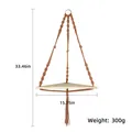 Étagère d'angle en macramé caramel avec planche en bois et dimensions détaillées - Marron
