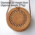 Handmade round rattan crossbody bag in natural brown with leather strap and 20cm diameter - Small Five-pointed Star Leather Buckle 20*8cm
