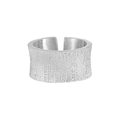 Minimalistischer breiter Ring für Damen in gebürstetem Silber mit Rindenstruktur - Mattierter breiter Stil (JF1260) / Einstellbar Offen