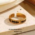 Minimalist 18K gold plated stainless steel ring with black enamel inlay variant - Enamel Pattern Open Style (943-8)