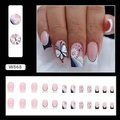French butterfly press-on nails in black and white style with floral daisy patterns - W868 Daisy Butterfly
