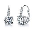 Elegant silver zircon hoop earrings with a four-prong setting and brilliant round cut stones - Silver