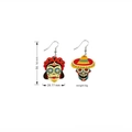 Detailed dimensions of Mexican Cinco de Mayo acrylic skull earrings showing height and width - D70 Asymmetric Skulls
