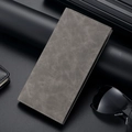 Slim dark grey matte leather wallet for men with visible stitching and minimalist business style - 11 Card Slots / 3 Bill Slots / 1 Photo Slot / Long Vintage Dark Gray