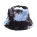 Bob en fausse fourrure tie-dye noir et bleu avec une texture pelucheuse douce pour l'hiver - M (56-58cm) / Bleu Noir Mixte Tie-Dye (5#)