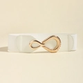 White elastic waist belt for women with elegant golden twisted metal buckle - 19268 White-Twisted Infinity Buckle