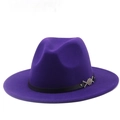 Dark purple wide brim wool fedora hat with black leather band and silver buckle - M (56-58cm) / Purple