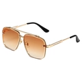 Lunettes de soleil aviateur tendance à double pont, monture dorée et verres dégradés marron - Monture Dorée Double Thé