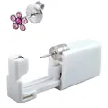 Disposable ear piercing gun with 6mm pink flower stud featuring colorful rhinestones - 51-667 (Silver Pink Zirconia Flower)