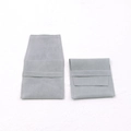 Light gray velvet jewelry pouch with square flap design shown folded and unfolded - Light Gray