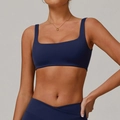 Navyblauer Sport-BH mit Karree-Ausschnitt aus mattem Stretch-Stoff für Yoga und Fitness - S / Marineblau