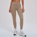 Khaki yoga broek met hoge taille en V-vormige tailleband voor fitness en lichaamsvorming - S / Kameelbruin
