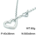 Silver hollow heart pendant necklace with OT toggle clasp in stainless steel finish - Steel Color Necklace (KN118372-Z)