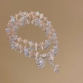 Multi-layer beaded bracelet with peach cat-eye stones and silver flower charm - Light Orange-Star Moon Flower
