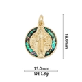 Dettaglio del ciondolo religioso placcato oro 18k con intarsio colorato, 18x15mm - DZ-934/Medaglia di San Benedetto Tonda con Glitter Verde