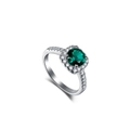 Elegante anello in argento S925 con gemma verde rotonda e pavé di zirconi luccicanti - US 9 / Argento-Verde