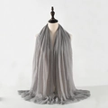 Solid grey pleated cotton linen scarf for women featuring a lightweight wrinkled texture - Gray
