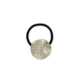 Elastic black hair tie with a textured silver circular geometric metal ornament - Round Mesh 3.5cm / Silver