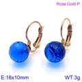 Rose gold titanium earrings with 10mm faceted blue crystal glass pendants for women - Rose Gold Blue