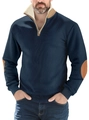 Men's navy blue quarter-zip sweatshirt featuring contrast brown elbow patches - Navy Blue