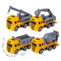 Set of 4 yellow and grey construction vehicle cake toppers including crane and excavator - Yellow Plastic Construction Truck Set