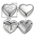 Silver heart locket pendant with engraved floral patterns showing open and closed views - A50-Double Hearts