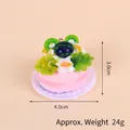 Pink waffle macaron cake keychain with kiwi and blueberry fruit toppers, 4cm width - Gold Bead Chain / 038 Blueberry Fruit Cake