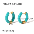Orecchini a cerchio in smalto turchese in acciaio inossidabile placcato oro 18K - Blu Turchese (NB-E1203-BU)