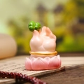 Pink resin hand figurine holding green bean pod on lotus base for desk decor - 1223-1 Green Tree Hand