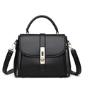 Classic black matte leather handbag with golden hardware and top handle for women - Black