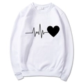 Felpa bianca a girocollo con stampa di battito cardiaco nero e cuore, taglia M - S / Schizzo Semplice Cuore / Bianco