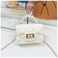 Mini cream quilted shoulder bag for girls with pearl handle and golden chain strap - White