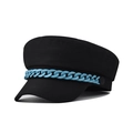 Detail of black cotton nautical cap featuring a bold sky blue chain decoration on white background - Size L(58-60cm) / Blue Chain