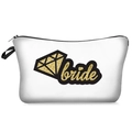 Detail of white bride makeup bag with golden glitter lettering and diamond icon - White-Gold Bride + Diamond