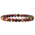 6mm natural multicolor stone beaded bracelet with glossy finish and cat-eye effect - Multi-color Tiger Eye