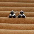 Three-stone black gemstone clover stud earrings set in high-quality silver metal base - Silver/Black Zirconia