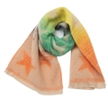 Detail of multi-color gradient knit scarf featuring star patterns and boucle texture - 02# Yellow Blue Orange