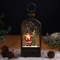 Dettaglio lanterna di Natale vintage in bronzo con Babbo Natale e neve glitterata - Babbo Natale (D2-2 Lanterna Piatta)