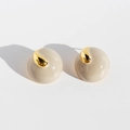 Elegant cream enamel round stud earrings with liquid gold metal accent for women - Light Coffee